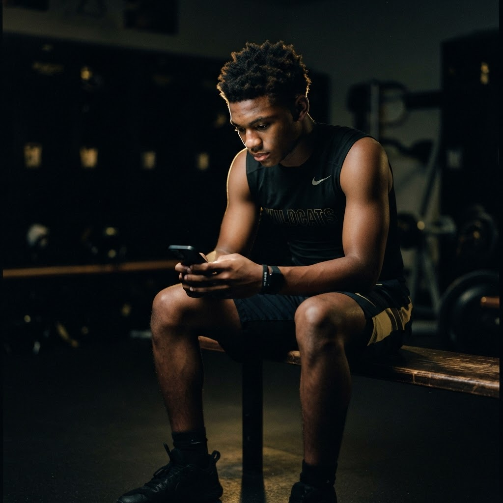 Student athlete reviewing his RepMax profile on a smartphone
