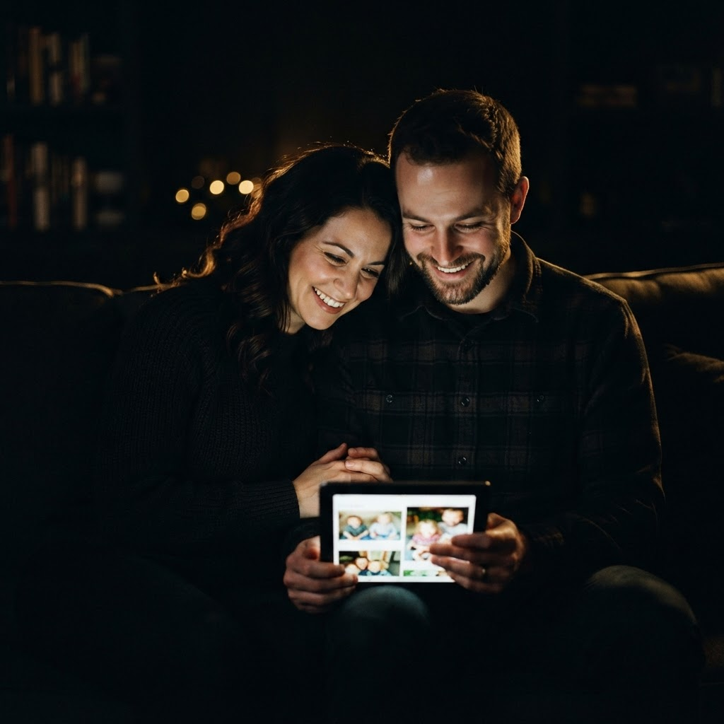Two parents reviewing recruiting information together on a tablet
